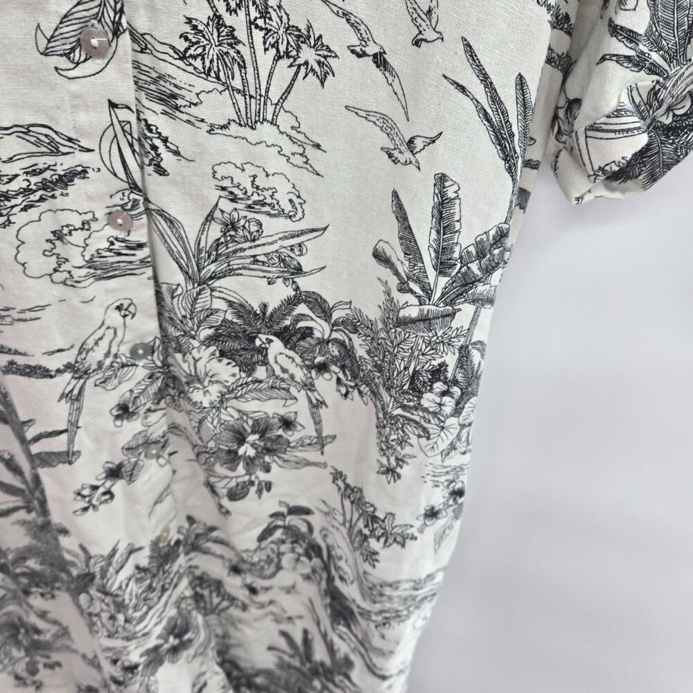 Tahari Cream Black Tropical Print Linen Blend Mini Shirt Dress Size Small - Picture 10 of 10